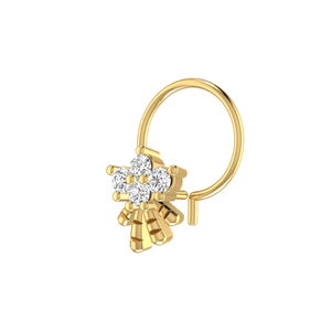 AJRETAIL 14K <b>Gold</b> Diamond Cluster <b>Gold</b> Dangling Beads 0.09ct Natural Diamond <b>Nose</b> Pin GIA Certified Ethnic Flower Design for - Product Image 4