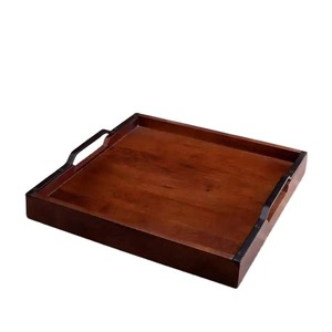 Square Wooden Serving Tray With Metal Handles Minimalist Design Solid Color Durable Party Dishes & Plates Handmade Wooden Tray - Product Image 2