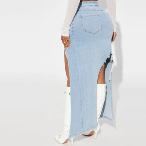 Jupe en jean asymétrique pour femme, fabrication OEM, vente en gros directe d'usine, fournisseur de logo personnalisé, respirante, imperméable, séchage rapide, 100% coton - Product Image 2