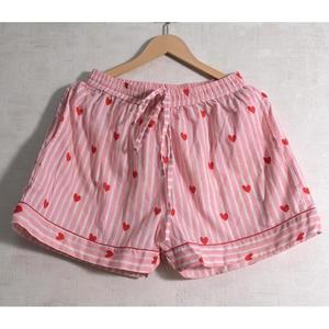 Women Pink Striped Heart Print Cotton Pajama Set Short Sleeve Turn-Down Collar <b>Button</b> Fly Sleepwear Casual Spring - Product Image 3