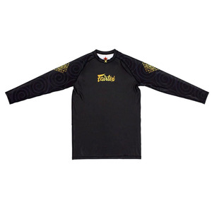 Fairtex Men's Combat Rash Guard - Black & Gold Spiral Design - High-Elasticity Training Top for Muay Thai and Grappling - Product Image 1