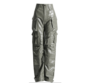 Pantalon large en similicuir pour homme, style baggy, taille à cordon, design tendance, streetwear moderne, tenue décontractée - Product Image 1