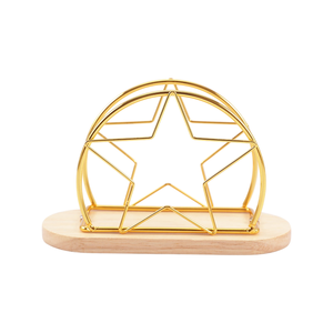 Porte-serviettes en métal, design étoile dorée avec base en bois, distributeur de mouchoirs décoratif pour table, organisateur de table à manger moderne - Product Image 1