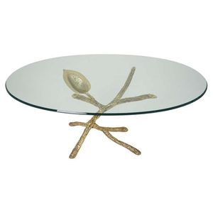 Hot selling Modern organic brass branch coffee <b>table</b> with <b>round</b> glass top luxury designer center <b>table</b> - Product Image 1