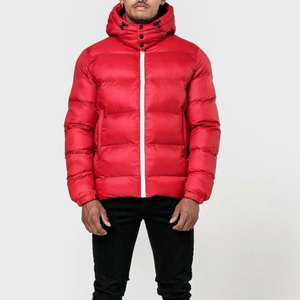 Men's Red Woolen Puffer Jacket Windproof Casual Winter Coat Regular Fit Thick Warm Cotton Filled <b>Covered</b> <b>Button</b> Patchwork Stand - Product Image 1