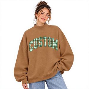 Sweat-shirt à col montant en gingham personnalisé, vêtements de supporter universitaires, fabricant, vente en gros, OEM, ODM - Product Image 6