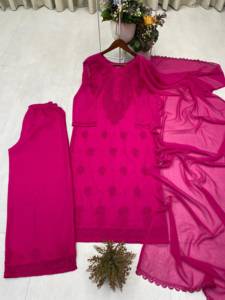 Salwar Kameez de Georgette Rosa Bordado para Mujer, Estilo Casual Tradicional Holgado hasta el Tobillo, Ropa Étnica de India y Pakistán - Product Image 1
