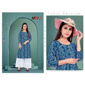 NOUVEAU ARRIVÉ RAYONNE FOIL PRINT WORK KURTI AVEC PALAZZO MOREPEACH - Product Image 1