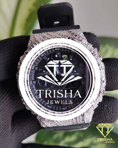<b>Black</b> Face Luxury <b>Watch</b> with VVS Moissanite Diamonds Set in 925 Sterling Silver Fashion Accessory - Product Image 1