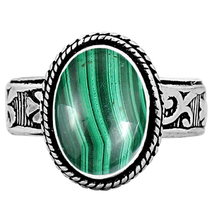 Anillo de Mujer con Piedra Natural de Malaquita, Joyería Bohemia Hecha a Mano, Anillo de Plata de Ley 925 - Product Image 2