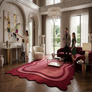 Alfombra de Lujo Roja Irregular, Alfombra Moderna de Lana Hecha a Mano, Alfombra Ondulada, Alfombra Suave y Afelpada para Sala de Estar, Dormitorio, Decoración Contemporánea - Product Image 3