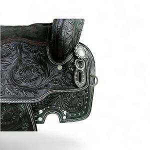 Selle de ranch western en cuir véritable de qualité supérieure avec arceau en bois et assise rembourrée en daim noir - Product Image 6