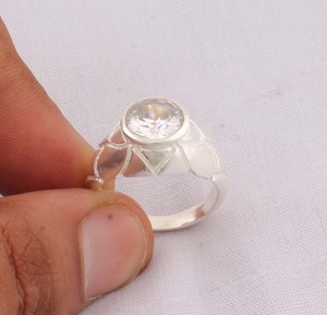Wholesale 925 Sterling <b>Silver</b> Natural Clear Quartz <b>Ring</b> Vintage Geometric Textured Band Round Gemstone <b>Ring</b> <b>Men</b> Women Handmade - Product Image 4