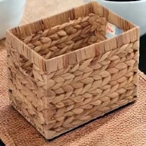 Woven <b>Basket</b> Natural Water Hyacinth Rectangle Storage <b>Basket</b> With <b>Handles</b> Rustic Multi Purpose Organizer - Product Image 1