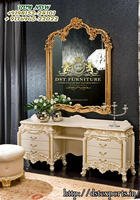 Royal White Gold Dressing Table Set European Style Vanity Set with Mirror Exquisite Dresser and Mirror Set with Stool