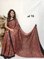 Saree Sutra Modal Premium Ajrakh 6,30 Meter Potongan Cetak Tangan Alami Bahan Tebal Kerajinan Artisan India Saree Tradisional