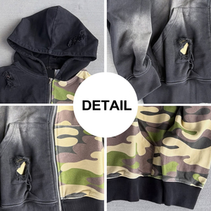 เสื้อฮู้ดลายพรางผู้ชายแบบสั่งทำพิเศษ ทรงโอเวอร์ไซส์ มีซิปด้านหน้า กระเป๋าเสื้อซ้าย โลโก้ที่แขนเสื้อ ผ้าถักโพลีเอสเตอร์ลำลองสำหรับฤดูหนาว - Product Image 3