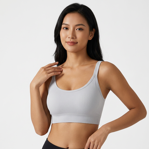 Soutien-gorge de sport côtelé à bretelles pour femme, maintien moyen, respirant, pour yoga et activités sportives, couleur unie - Product Image 3