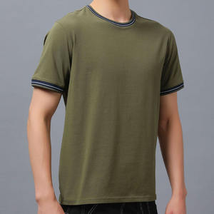 T-shirt en coton oversize vierge pour homme avec logo personnalisé, bordure côtelée contrastante, manches courtes, haut décontracté – Fabricant, usine, fournisseur OEM ODM - Product Image 5