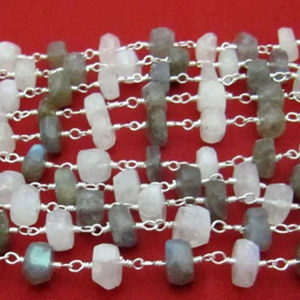 Chaîne de perles facettées en labradorite naturelle et pierre de lune arc-en-ciel, 5-7 mm, forme rondelle - Product Image 6