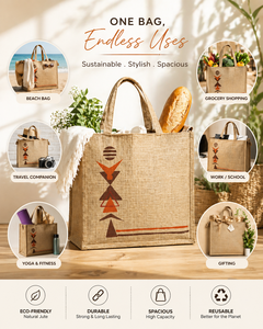 Oversized Natural Jute Tote <b>Bag</b> with Two Color Geometric Print Eco Friendly <b>Reusable</b> Shopping Carry <b>Bag</b> - Product Image 5