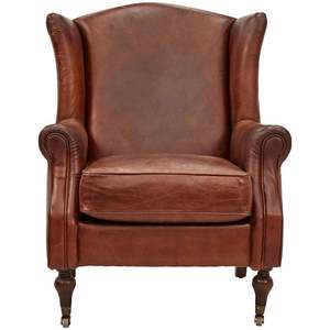 Brown Genuine Leather Traditional Chesterfield Lounge <b>Wing</b> <b>Chair</b> with Tufted Back Rolled <b>Arms</b> Solid Wood Legs for Living Room - Product Image 5