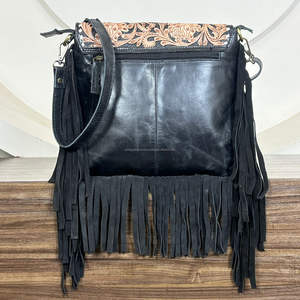 Bolso de cuero con flecos de piel de vaca, estilo bohemio, con diseño floral, de alta calidad, para mujer, el más vendido. - Product Image 5