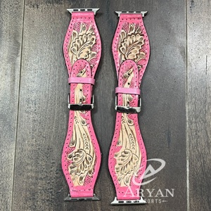 Cute Pink Women Hand Tooled Genuine Leather Watch Bands Stylish Full Size Pin <b>Buckle</b> Replacement Smart Watch <b>Strap</b> for Gifts & - Product Image 1