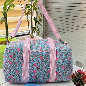 Quilted Floral <b>Duffel</b> <b>Bag</b> Pink Blue Pattern Large Capacity Travel Weekender Tote <b>Bag</b> - Product Image 1