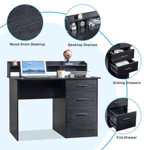 Scrivania per Computer FCH in Legno Nero Effetto Venatura 110*50*95cm, in Truciolato con Triamina, Tre Cassetti, Ripiano Portaoggetti - Product Image 3