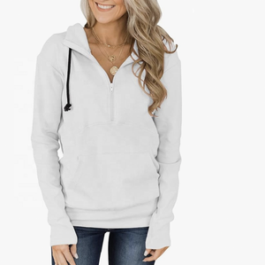Jersey informal de punto liso de manga larga con capucha y cremallera para mujer, sudaderas de invierno con bolsillo para la temporada de otoño, antibolitas - Product Image 1
