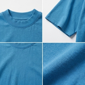 T-shirt à épaules tombantes, T-shirt court, T-shirt homme uni à col rond et manches courtes, coupe classique, décontracté, en jersey de coton bleu - Product Image 6