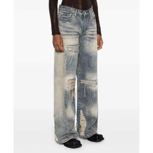 Pantalones Vaqueros de Mezclilla Estilo Vintage con Efecto Desgastado y Lavado a la Piedra, Jeans Rectos con Acabado Ácido, Personalizables con Marca Privada - Product Image 5