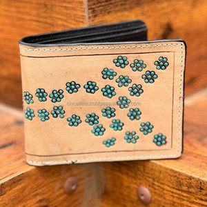 New Trending Hand Tooled Leather Men's <b>Wallets</b> Long Zipper Turquoise <b>Wallets</b> Credit <b>Card</b> <b>Holder</b> Genuine Leather Cow Boy <b>Wallets</b> - Product Image 2