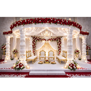 Impresionante Mandap Blanco para Bodas, Estilo Radhika Palace, Mandap Clásico para Bodas con Parte Superior Circular Floral, Decoración Real para Bodas, Nueva York - Product Image 1