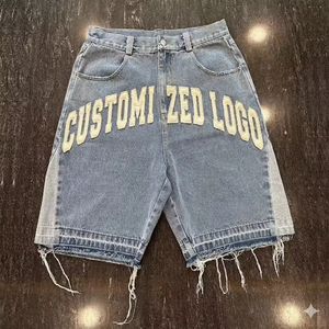 Wholesale Custom Embroidered <b>Patches</b> Raw Hem Cut Edge Distressed Streetwear Cargo Denim <b>Shorts</b> for - Product Image 3