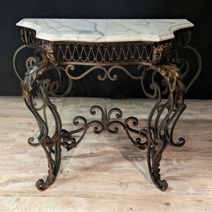 Mesa Consola de Pared de Hierro Forjado a Mano Estilo Europeo Vintage con Tapa de Mármol, Personalizada para Entrada Interior, para Sala de Estar - Product Image 2