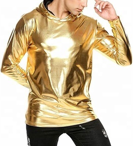 Sudadera con capucha de manga larga para hombre, ropa de calle ajustada, brillante, metálica, nueva - Product Image 2