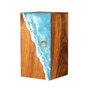 Ocean Inspired Resin & Natural Wood Cremation Urn Handmade Blue Wave Funeral Ashes <b>Box</b> by AYAANS - Product Image 6