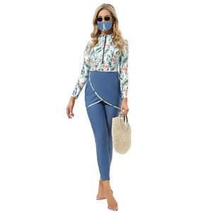 Muslim Swimwear New Women Modest Hijab Long Sleeves Sport Swimsuit Spandex/Polyester Islamic Burkinis 1 Piece Front - Product Image 1