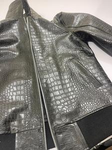 IRSA SPORTS Real Leather Alligator Print Embossed Skin Unisex Luxury Black <b>Waterproof</b> Full Sleeve All Seasons Bomber <b>Jacket</b> - Product Image 2
