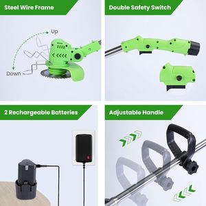 Tagliabordi a Batteria da 200W, 2 Batterie da 1200mAh, Lunghezza Regolabile 87 cm, 3 Tipi di Lame per Bordatura e Diserbo - Product Image 5