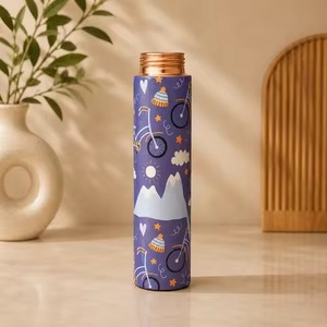 Cartoon Design Metal Water Bottle Portable Travel <b>Drinkware</b> With Bicycle Mountain Pattern Purple Color - Product Image 1