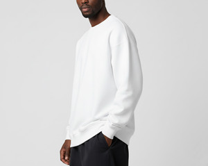 Sweat-shirt col rond oversize de marque pour homme, en coton 100%, blanc uni, de haute qualité, à manches longues, style designer - Product Image 1