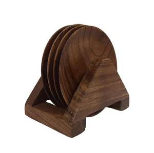 Ensemble de sous-verres en bois d'acacia très vendus avec support, sous-verres carrés en bois pour table basse, bar, décoration intérieure, cadeau - Product Image 2