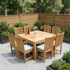 <b>4</b>/6/8 Seater OEM ODM Wood or Aluminum Dinning <b>Sets</b> Outdoor Patio Table and <b>Chairs</b> Custom Cushions + Colors + <b>Fabric</b> + Size - Product Image 1