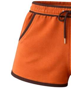 Pantalones Cortos Deportivos Casuales de Verano para Mujer, Personalizados, Color Naranja Óxido con Contraste Marrón, de Algodón y Felpa, Cintura Elástica - Product Image 3