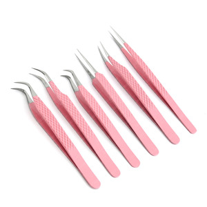 Kit Profesional de Pinzas para Pestañas con Punta de Fibra Rosa, Pinzas de Acero Inoxidable para Extensión de Pestañas, Pinzas Curvas, Rectas y en Forma de Bota - Product Image 2