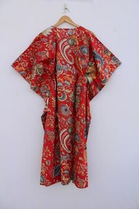 Túnica Kaftan de Algodón para Mujer, Cuello en V, Cierre de Encaje, Estampado Floral, Manga Corta, Largo Completo, Informal, Transpirable, de Secado Rápido, Suave para el Verano - Product Image 6