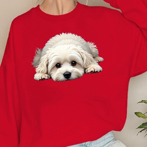 Sudaderas Casuales de Mujer con Estampado de Maltesa, Cuello Redondo, Tejido de Punto, 100% Poliéster - Product Image 2